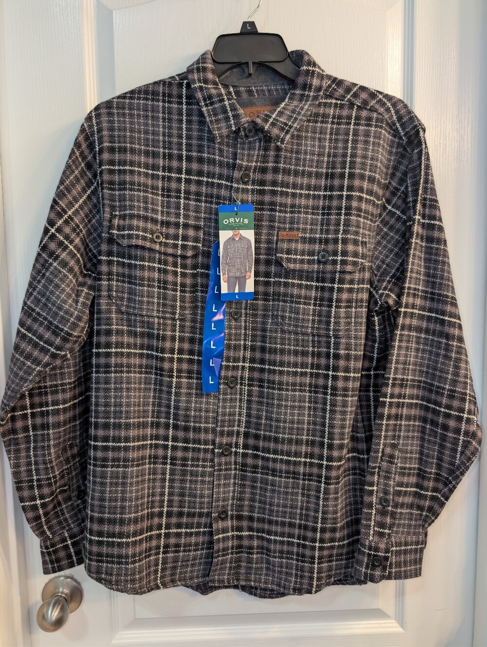 NWT Orvis Men's Black and Gray Plaid Shirt Jacket Sz Large
